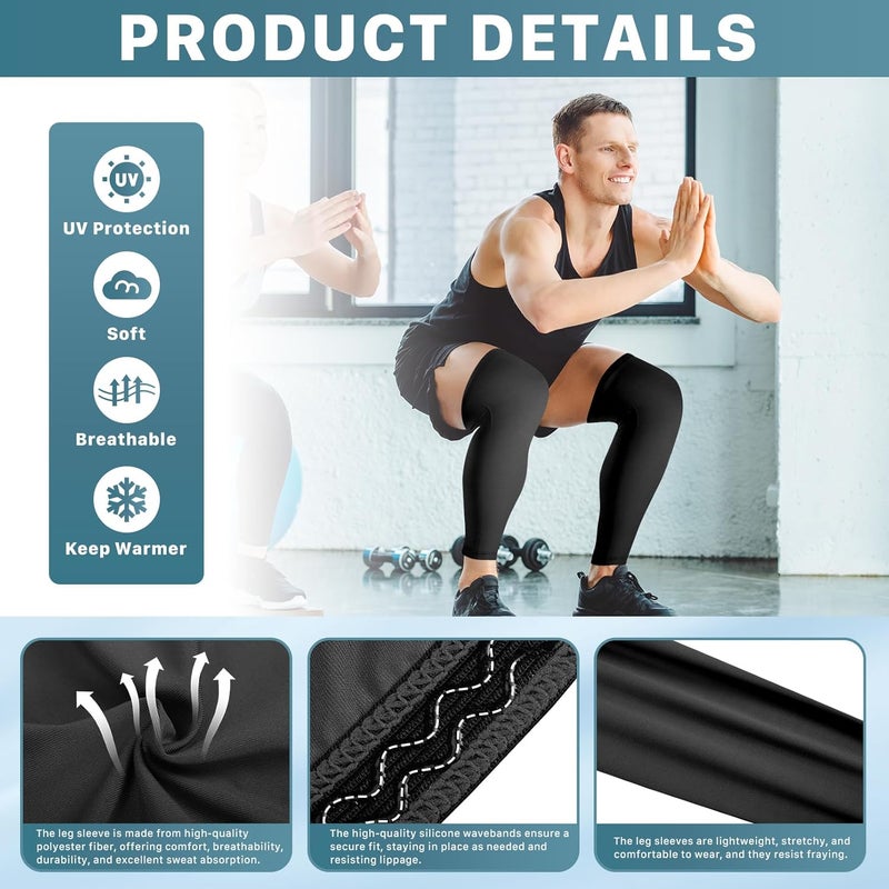 Vyndicca 3 Pairs Compression Leg Sleeves,Compression UV Long Leg Sleeves,Full Length Leg Sleeve for Sports Cycling,Black - Image 2